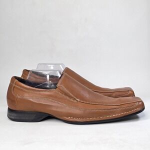 Varese Daytona Dress Shoes Men's 12 Brown Leather Square Toe Slip On Loafers
